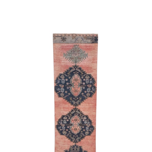 Mid-Century Modern Vintage Muted Soft Colors Turkish Stair Carpet - Hallway Runner For Sale - Image 3 of 13