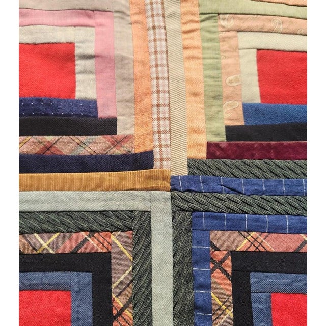 19thc Wool & Velvet Log Cabin Quilt For Sale - Image 9 of 9