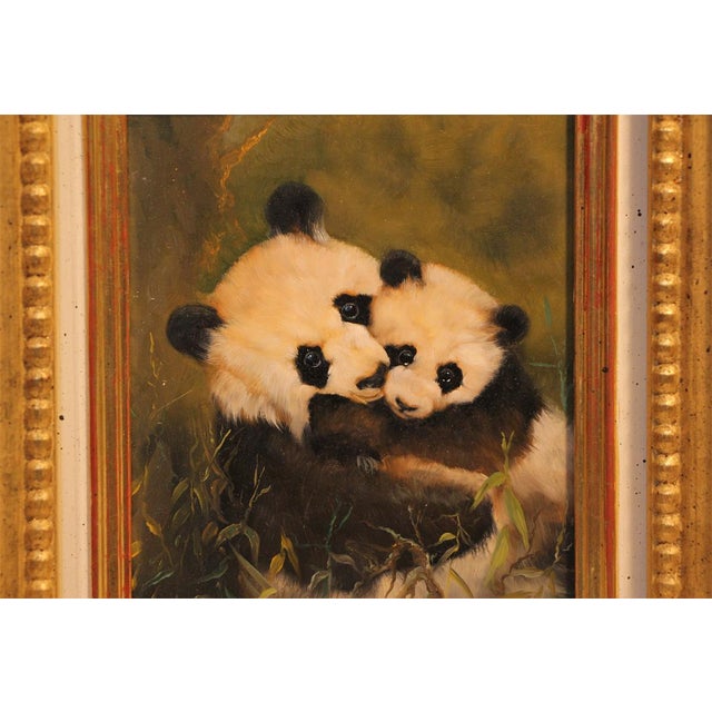 Wolfgang Kaiser, Panda Mother and Cub, 20th Century, Oil on Wood, Framed For Sale - Image 3 of 8