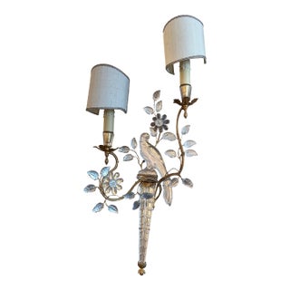 Maison Baguès Gilt Metal and Rock Crystal Parrot-Form Two-Light Wall Sconces -a Pair For Sale