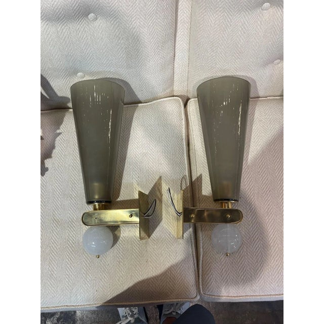 Early 21st Century Pair of Modern Murano Glass and Brass Cone Form Sconces For Sale - Image 5 of 9
