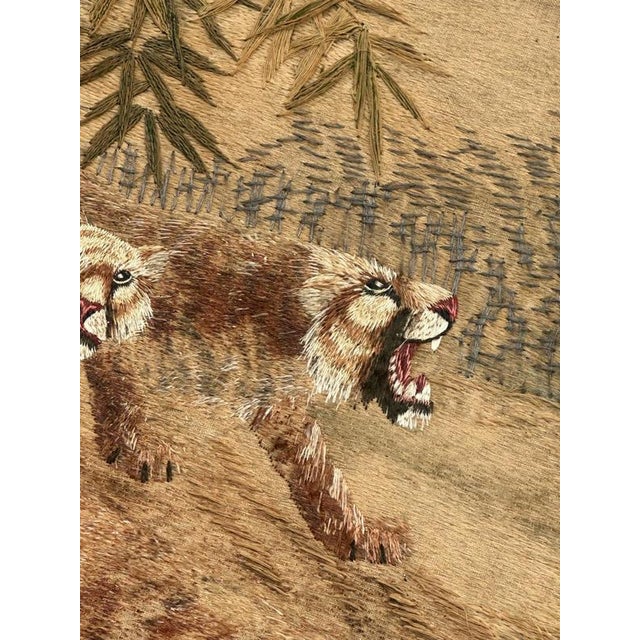 Antique Silk Japanese Embroidery with Tigers For Sale - Image 4 of 18