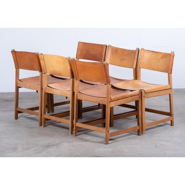 1960s Dining Chairs in Cognac Leather and Oak attributed to Kurt Østervig for Sibast, Denmark, 1960s, Set of 6 For Sale - Image 5 of 8