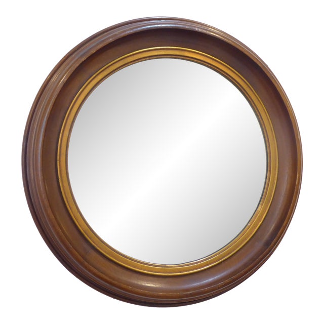 Antique Amerian Walnut Round Mirror For Sale