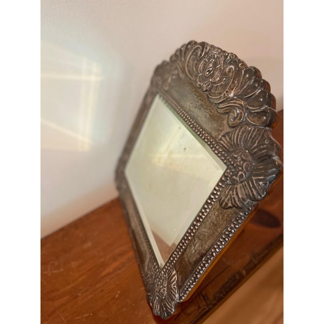 1930s Fleur Motif Pewter Mirror With Stand For Sale In Los Angeles - Image 6 of 6