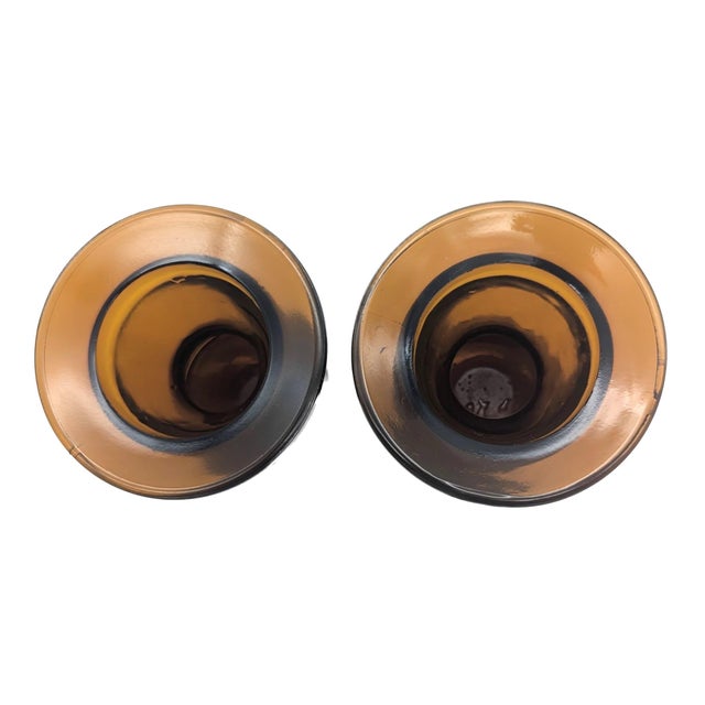 Amber 1970s Dansk Amber Glass Candle Holders For Sale - Image 8 of 10