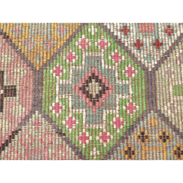 Textile 1960's Embroidery Multicolor Kilim Rug- 68"x104" For Sale - Image 7 of 13