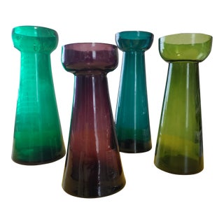 Early 1900s Antique Victorian Blown Glass Hyacinth Bulb Vases - Collection of 4 For Sale