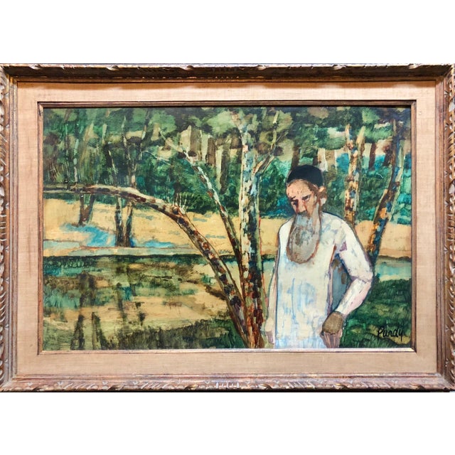 Modern Donald Roy Purdy, Judaica Meditative Rabbi at Prayer in Nature, Large Landscape Oil Painting For Sale - Image 3 of 5