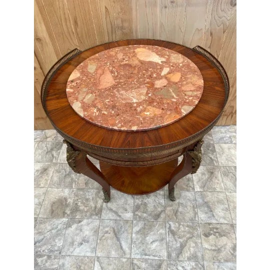 Brown Antique Italian Louis XVI Style Occasional Table With Inlaid Marble Top For Sale - Image 8 of 11