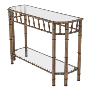 Metal Faux Bamboo Two Tier Bottom Shelf Medium Size Console Sofa Table