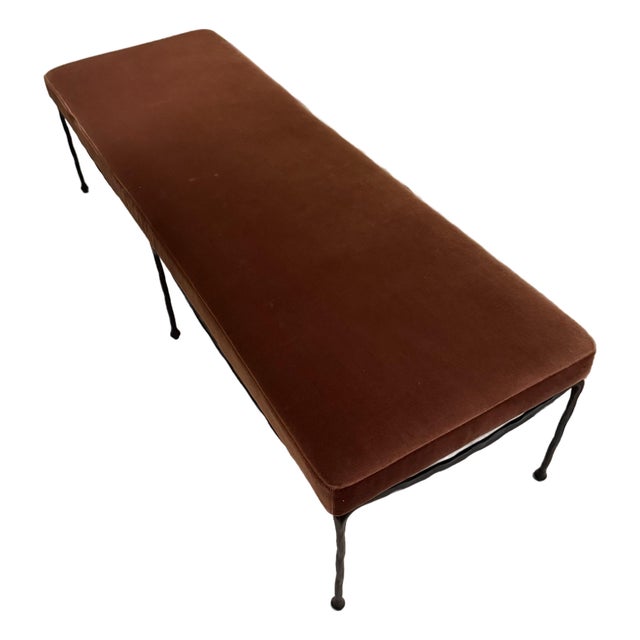 1990s Terracotta Velvet Bench For Sale