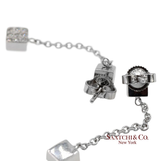 18k 750 Solid White Gold Natural Diamond Box Drop Earrings, A Pair For Sale In New York - Image 6 of 8