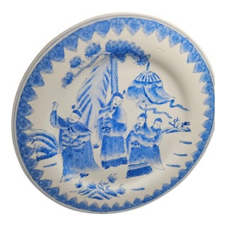 Antique Imperial Chinese Porcelain Blue White Plate Guangxu Mark Period 19th Immortal For Sale