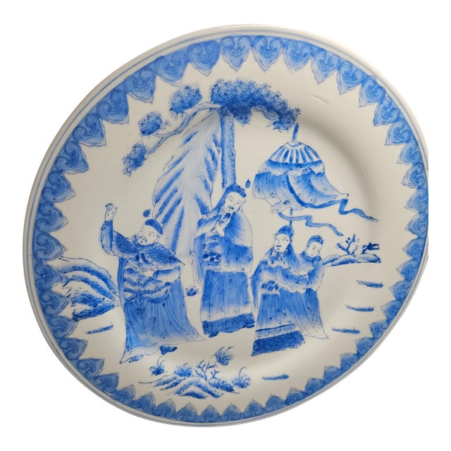 Antique Imperial Chinese Porcelain Blue White Plate Guangxu Mark Period 19th Immortal For Sale