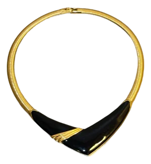 Monet 1970s-80s Gold Tone/Black Enamel Collar Necklace