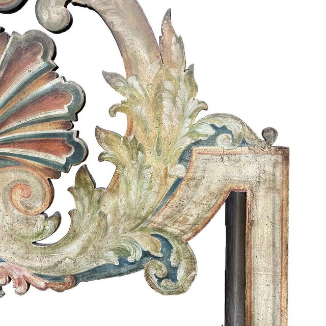 Painted Wooden Double Bed Headboard with Shell and Scrolls, 1950s For Sale - Image 4 of 11