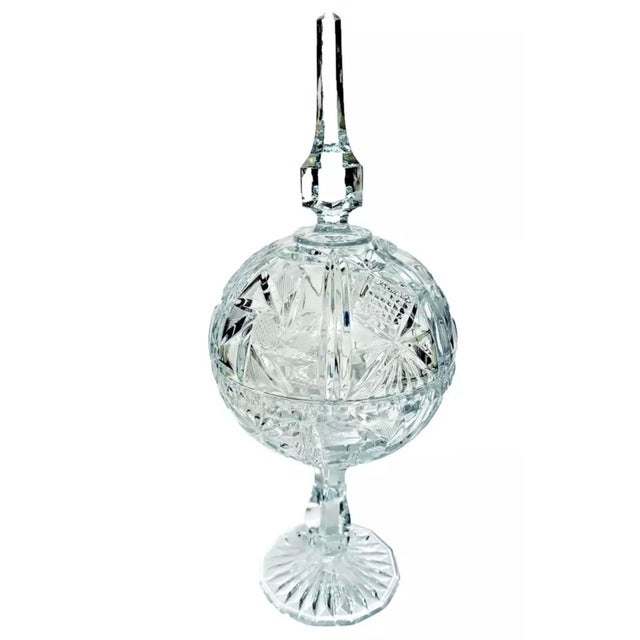 Vintage Cut Lead Crystal Stemmed Bonbonneire Candy Dish With Spire Finial For Sale - Image 4 of 7