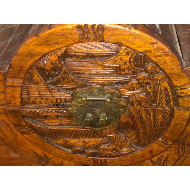 Mid-Century Hand-Carved Camphor Wood Scalloped Chest With Brass Latch For Sale - Image 15 of 18