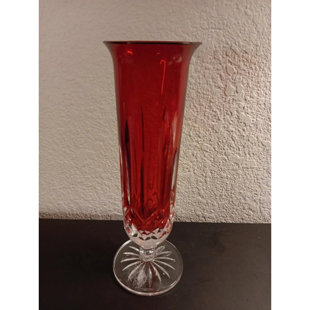 1980s 1980s Waterford Crystal Lismore Pattern Pedestal Red Bud Vase For Sale - Image 5 of 6