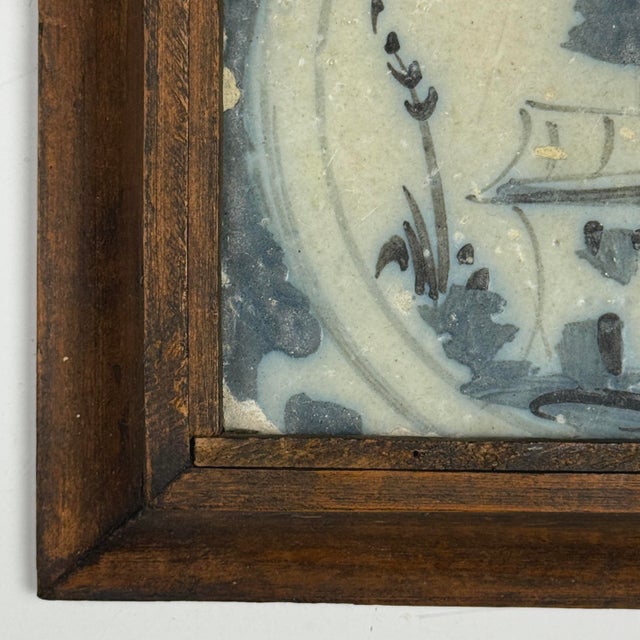 Rustic 18th Century Portuguese Azulejos Landscape With Dwelling Tile, Framed For Sale - Image 3 of 7