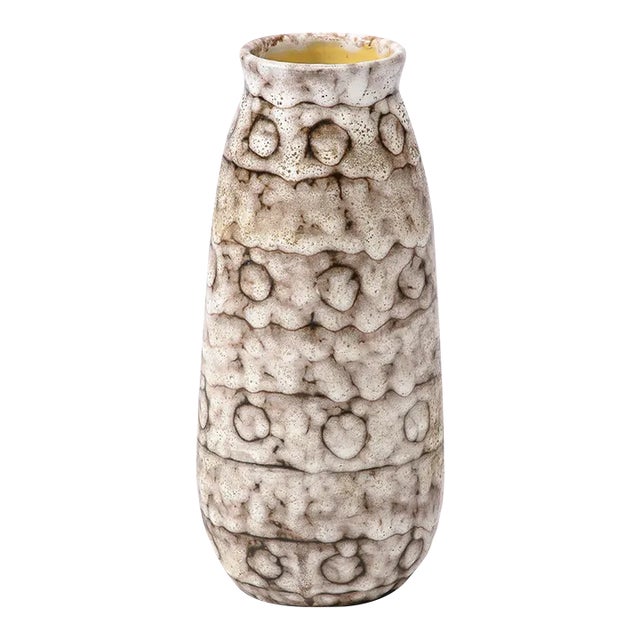 Mid-Century Modernist White and Earth Toned Ceramic Vase With Spotted Banding For Sale