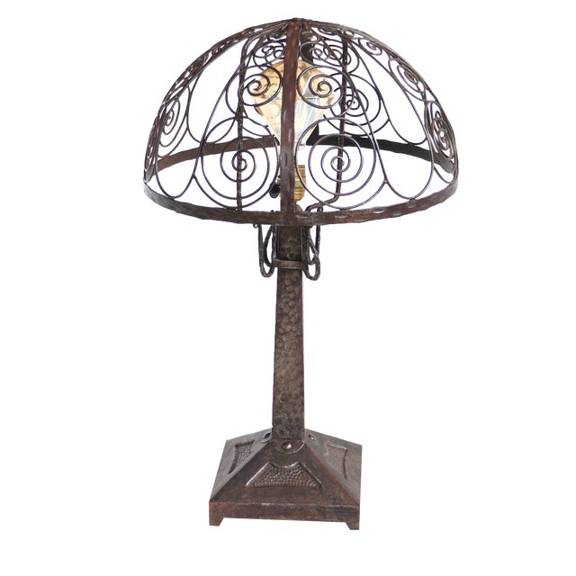 Art Deco Wrought Iron Lamp, 1930s For Sale