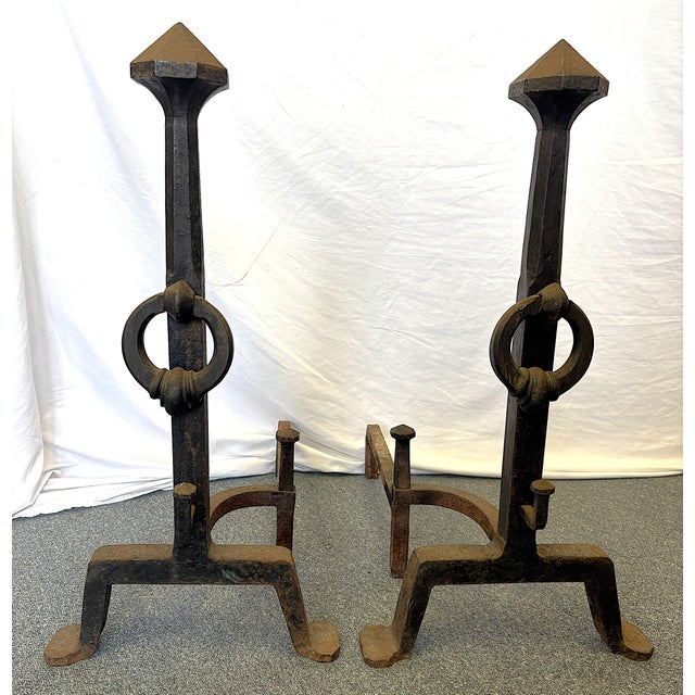Early 1900's Addison Mizner Mediterranean/ Spanish Colonial Revival Hand Forged Wrought Iron Andirons - A Pair For Sale In West Palm - Image 6 of 18