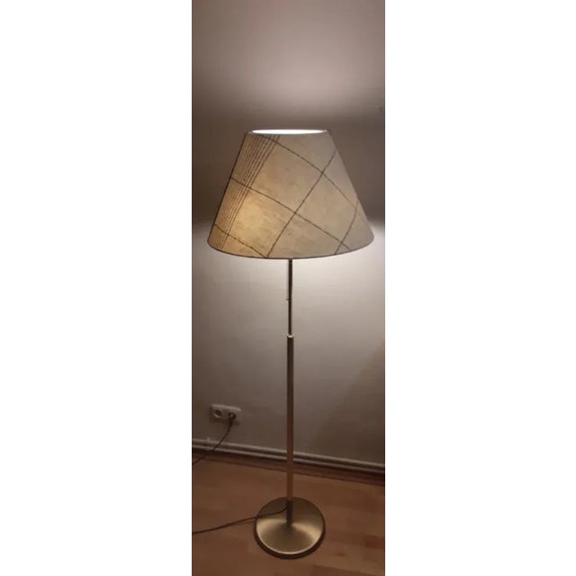Vintage German Height-Adjustable Swivel Floor Lamp in Brass with Handmade Fabric Shade from Holtkötter For Sale - Image 6 of 11