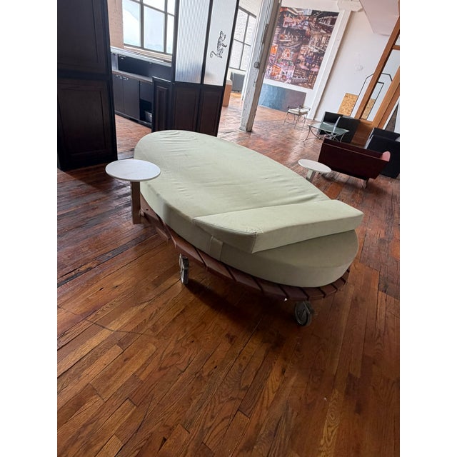 1990s Custom Palms Hotel Las Vegas Daybed – Sculptural Oval Form With Integrated Side Tables & Caster Base For Sale - Image 5 of 16