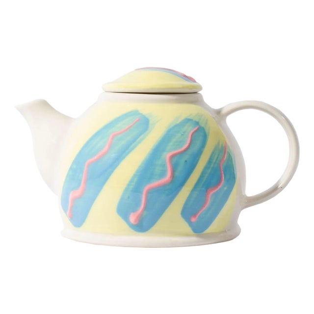 Late 20th Century Feltman Langer Postmodern Hand-Painted Ceramic Teapot For Sale