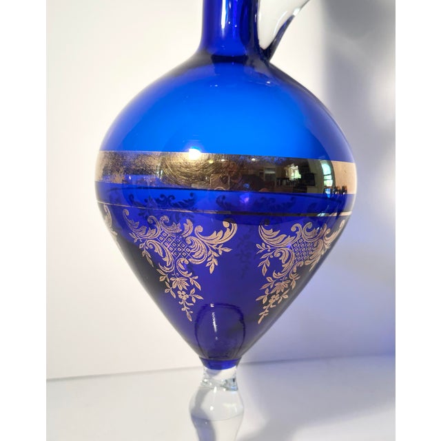 1960s Vintage Bohemian Cobalt Glass Decanter and Six Wine Glass Set For Sale - Image 5 of 11