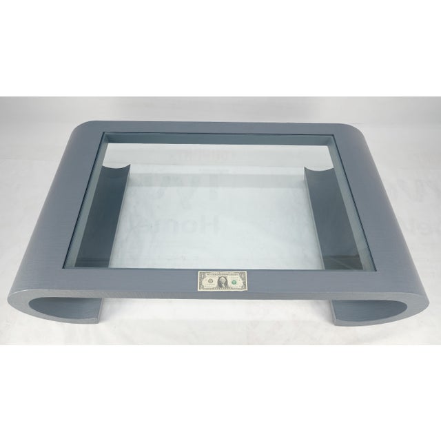 Glass Linen Cloth Wrapped Silver Grey C Scroll Shape Glass Top MCM Coffee Table For Sale - Image 7 of 7