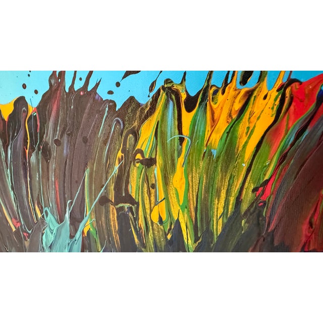 Large Contemporary Painting by Vincent Golshani featuring layering Coastal Tones of blues, Green, Ivory ,Gold and soft...
