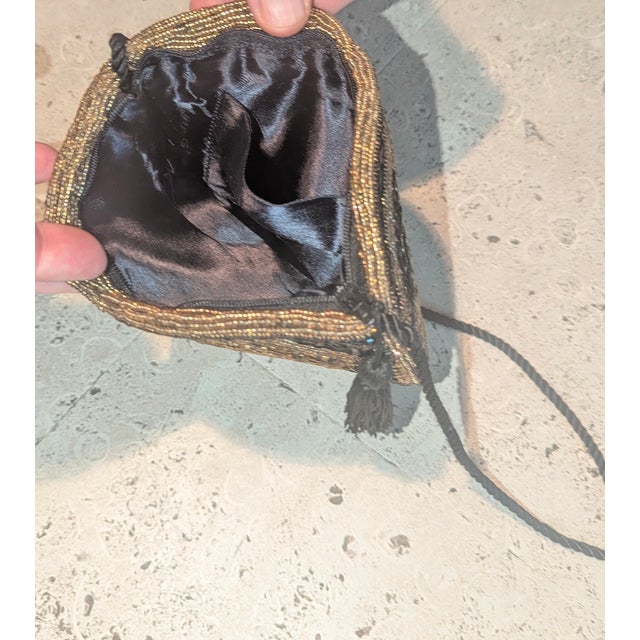 Mid-Century Modern 80's Art Deco Black and Copper Beaded Evening Bag For Sale - Image 3 of 3