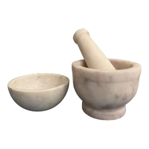 Vintage White Marble Mortar and Pestle With Small Marble Bowl - Set of 3 Pieces