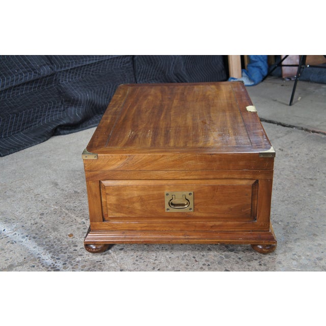 20th Century British Colonial Campaign Style Cherry Coffee Table Blanket Chest For Sale - Image 6 of 13