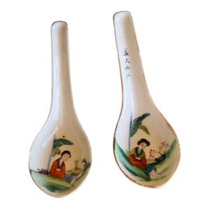 Early 20th Century Republic Period Chinese Porcelain Spoons - a Pair