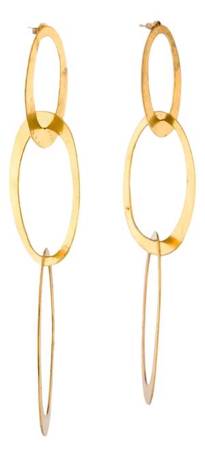 90s Herve Van Der Straeten Hoop Earrings Gold Plated Signed Vintage, A Pair