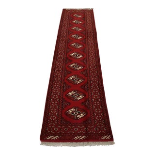 Turkmen Runner 2’7” X 9’8” Red Wool Vintage Tribal Hand-Knotted Oriental Rug For Sale