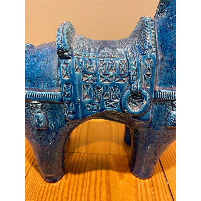 Bitossi 1960s Aldo Londi for Bitossi Large Rimini Blu Ceramic Horse Sculpture For Sale - Image 4 of 12