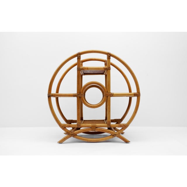 Mid-Century Modern Round Rattan, Bamboo and Wicker Shelf, Italy, 1970s For Sale - Image 3 of 12