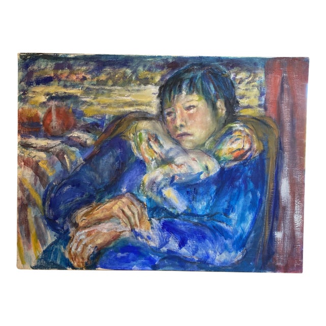 1970s Blue Period Original Handpainted Painting For Sale