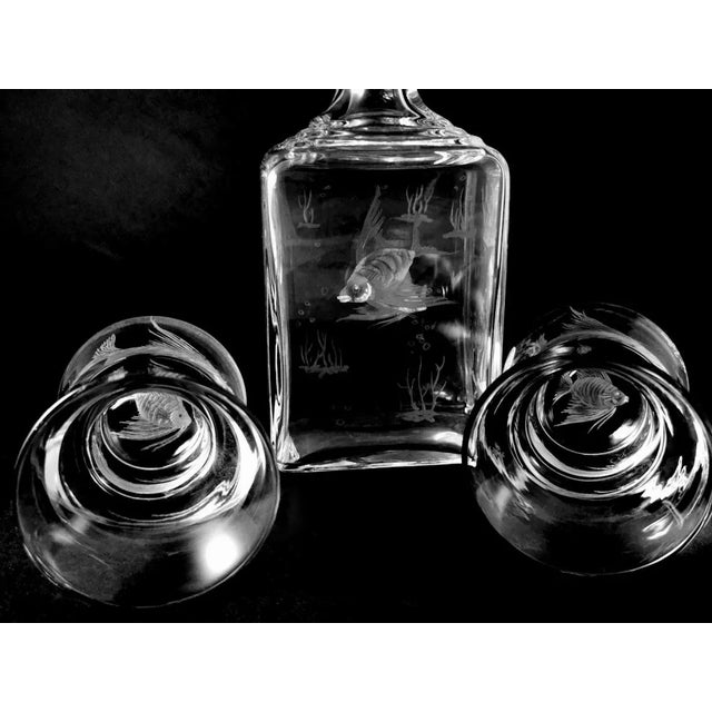 Mid-Century Modern 1980s Italian Whiskey Bottle and Two Tumblers All With Fish Grindings- 3 Pieces For Sale - Image 3 of 12