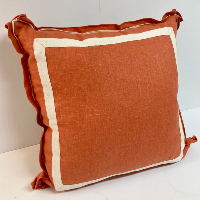 Coral Linene Geometric Toss Pillow For Sale - Image 4 of 11