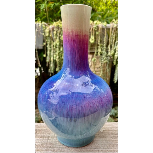 Blue Antique Large Chinese Marked Flambe Glaze Sang De Boeuf Porcelain Vase For Sale - Image 8 of 12