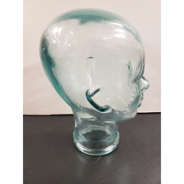 Vintage Pier 1 Mannequin Head Clear Green Tint Glass Hat or Wig Display W/Tag, Made in Spain For Sale - Image 4 of 7