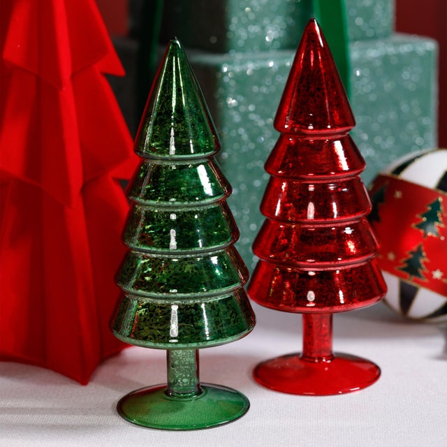 Mercury Glass Trees, Set of 4, 9" Tall, Green For Sale - Image 4 of 4