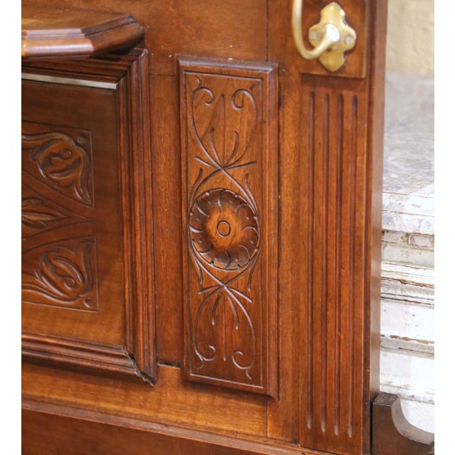 Brass 19th C. French Henri II Carved Walnut Hall Tree With Beveled Mirror and 8 Hooks For Sale - Image 8 of 14