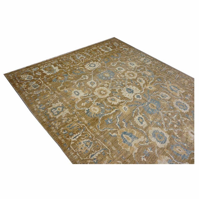 Persian Sultanabad Wool 10 x 20 Taupe, Ivory & Light Blue Handmade Gallery Area Rug #1141324 For Sale - Image 11 of 12